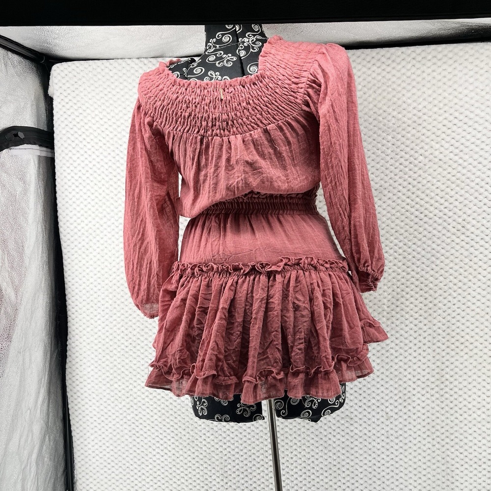 MISA Los Angeles Ruffle‎ Mini Dress Smocked Long Sleeve Tiered Pink XS - Picture 5 of 10